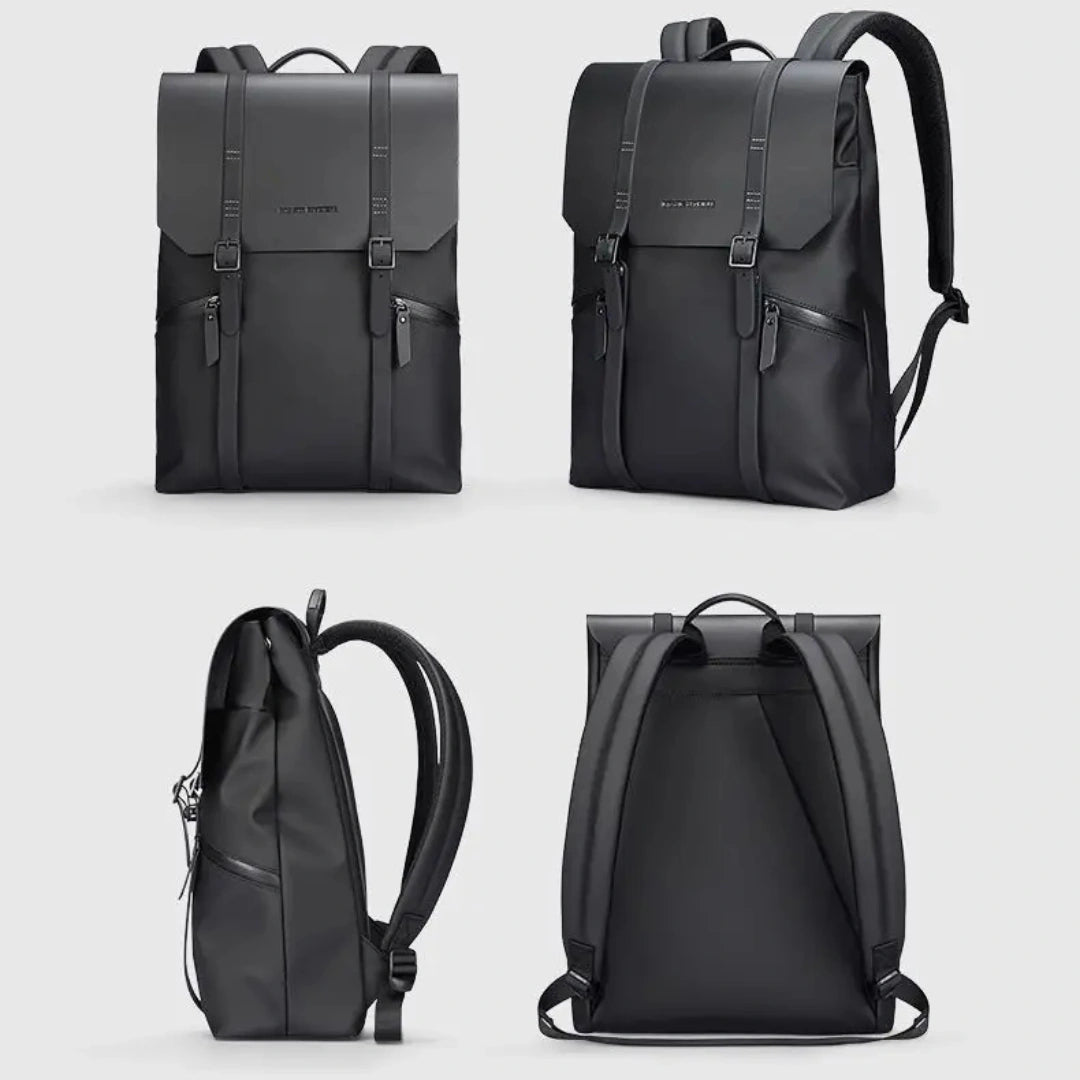 Vier‑Seiten‑Collage: Front‑, Seiten‑ und Rückenansicht des Ryden Minimal Rucksacks