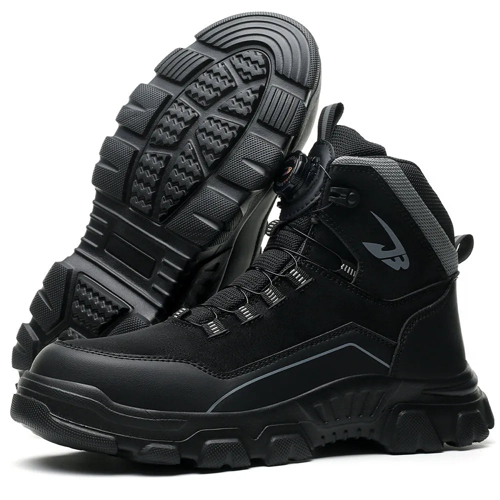 Henner S3 Stahl Sicherheitsschuh Schwarz – Unterseite der rutschfesten Trailsohle freigestellt