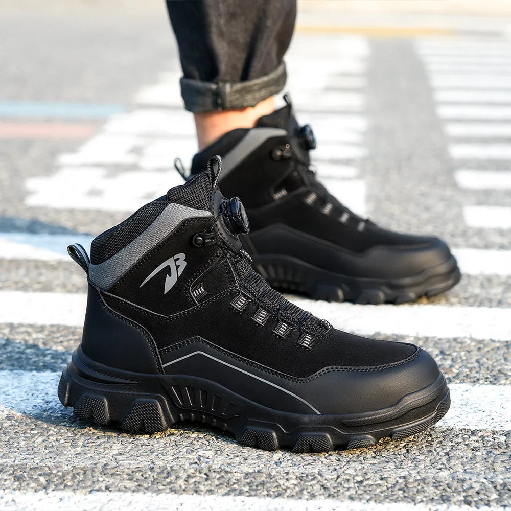 Flexibilitätsdemo: Henner S3 Stahl Sicherheitsschuh Schwarz beim Abrollen