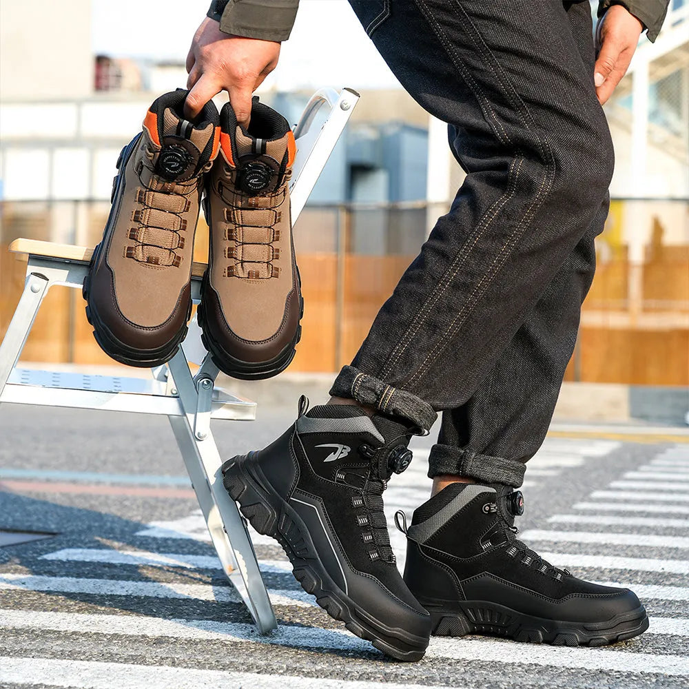 Henner S3 Stahl Sicherheitsschuh Schwarz am Fuß – seitliche Ansicht beim Gehen