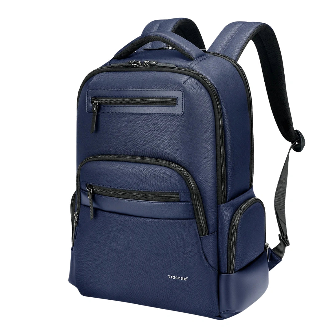 Henner Tiger Business‑Rucksack Blau – 3‑Viertel‑Ansicht mit Tragegriff