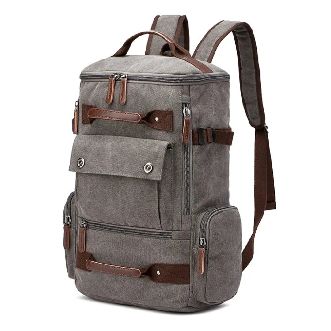 Vulcan Vintage Rucksack Canvas Grau – 3‑Viertel‑Frontansicht