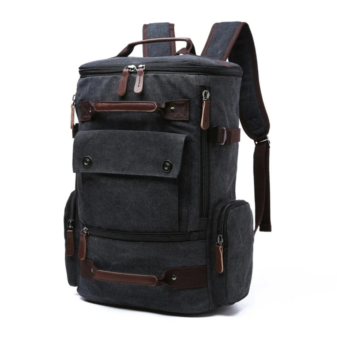 Vulcan Vintage Rucksack Canvas Schwarz – 3‑Viertel‑Frontansicht