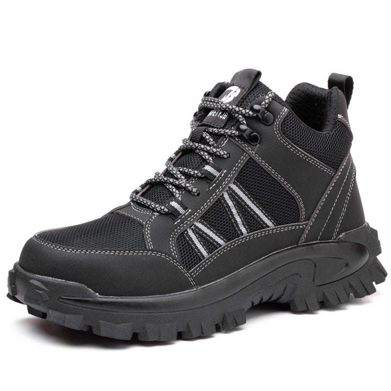 Mid-Top Sicherheitsschuh Schwarz, Stahlkappe & grobe SRC-Sohle – Hero-Seitenansicht