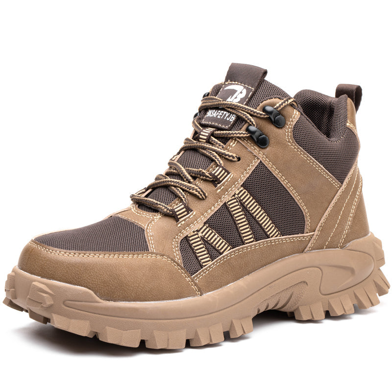 Mid-Top Sicherheitsschuh Beige, Seitenansicht Studio links