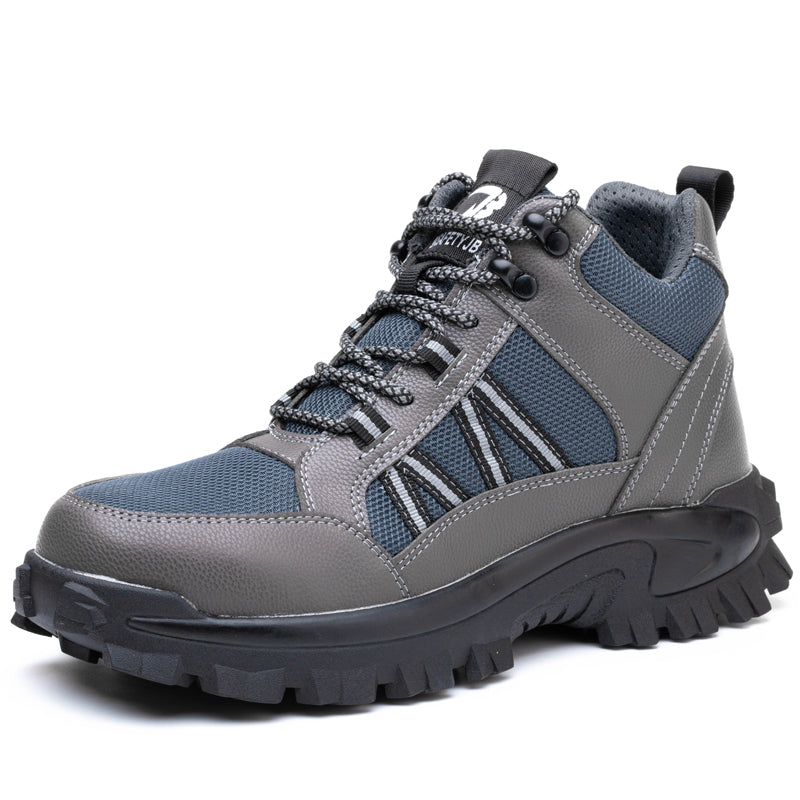 Mid-Top Sicherheitsschuh Blau-Grau, Seitenansicht Studio links