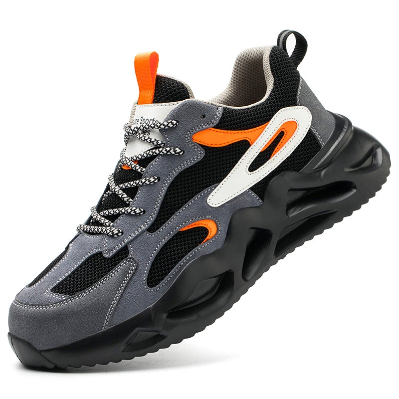 Ultraleichter S1P Sicherheitsschuh Grau-Orange, Stahlkappe & Luftpolster-Sohle – Hero-Seitenansicht