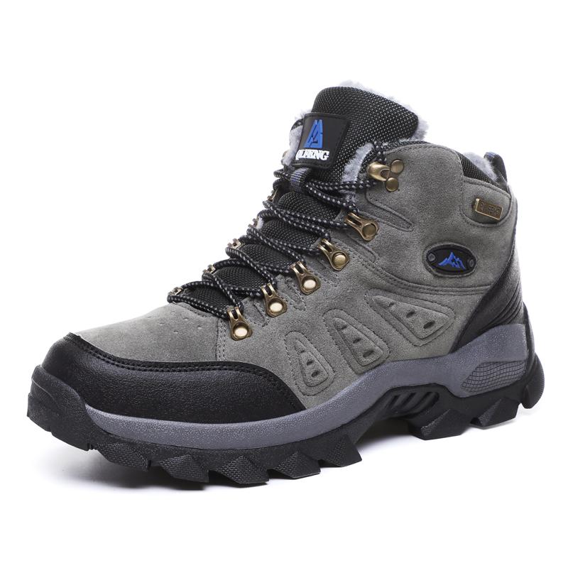 Winter-Wanderschuh Grau, hoch geschnitten, wasserdichtes Nubuk & grobe Profilsohle – Hero-Seitenansicht