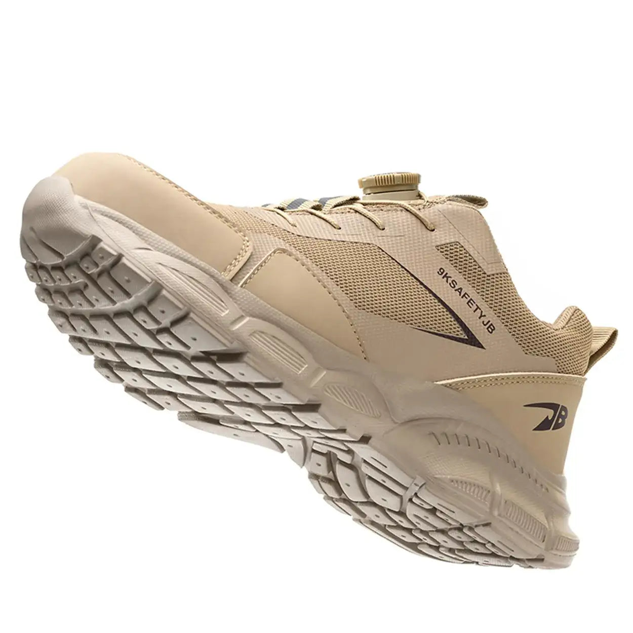 Sandfarber Schuh liegend, Vorderfuß auf Untersohle – Dämpfungssicht