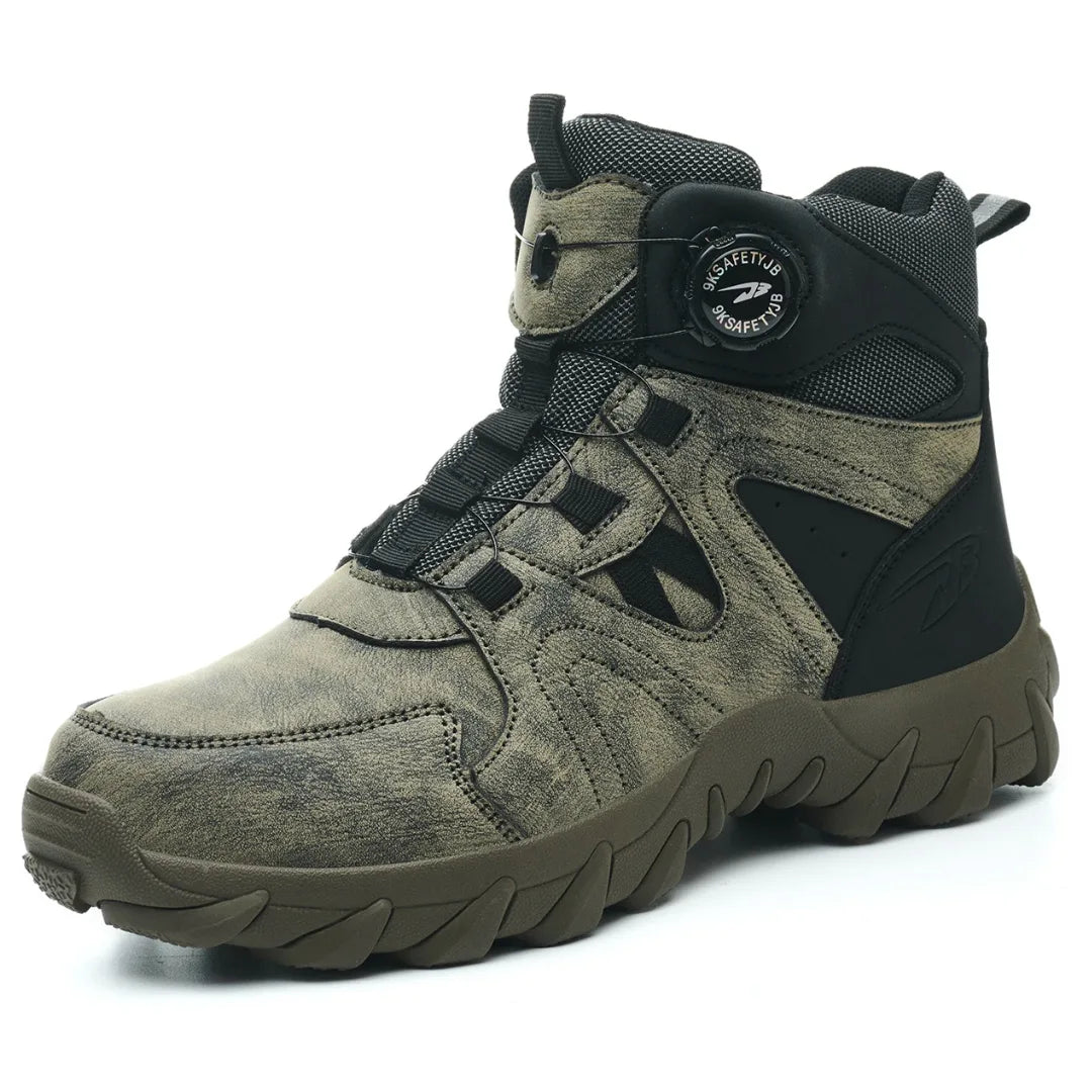 Henner Desert Pro S3 Sicherheitsstiefel, Oliv‑Camouflage, 3‑Viertel‑Ansicht auf weißem Hintergrund