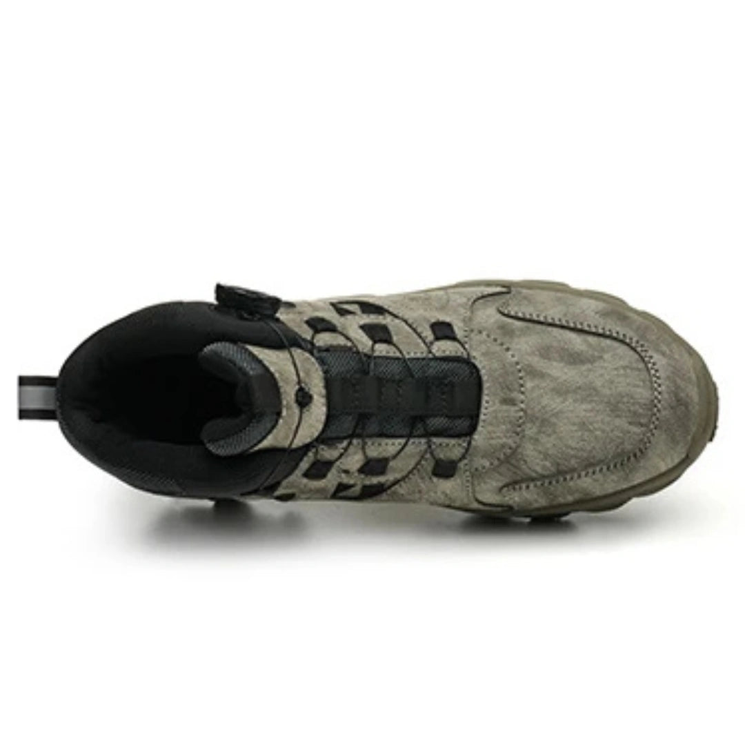 Olivfarbener Desert Pro S3 Stiefel, flach liegend, Drehknopf‑Verschluss von oben