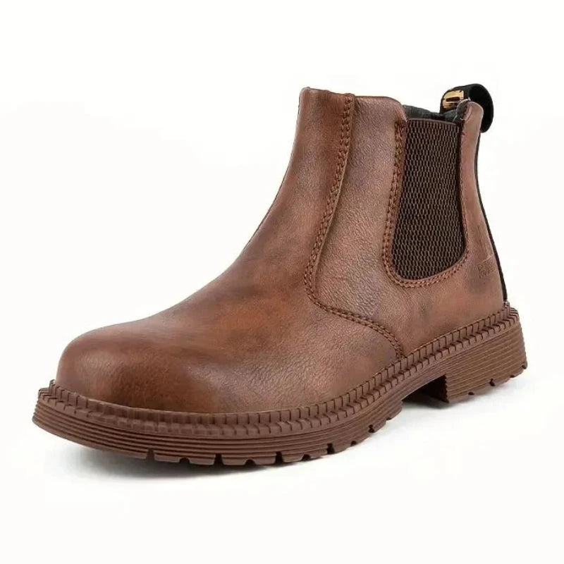 Knöchel-Sicherheitsstiefel Braun, wasserfestes Leder, Stahlkappe & grobe Gummisohle – Hero-Seitenansicht