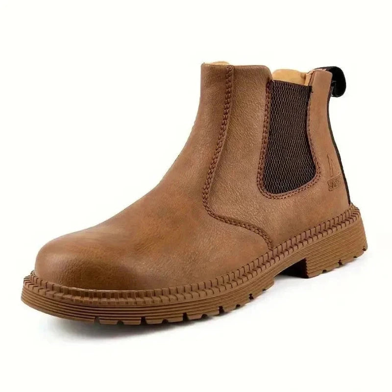 Chelsea-Arbeitstiefel Hellbraun mit Stahlkappe, Studio-Seitenansicht