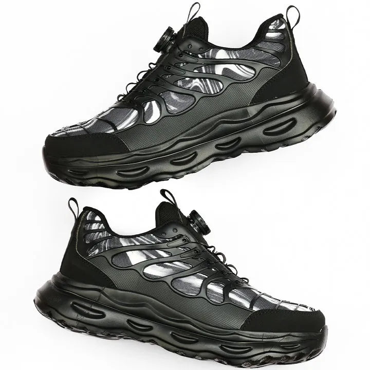 Einzelner Schuh liegend, rechte Schrägansicht – Mesh-Upper & TPU-Cage