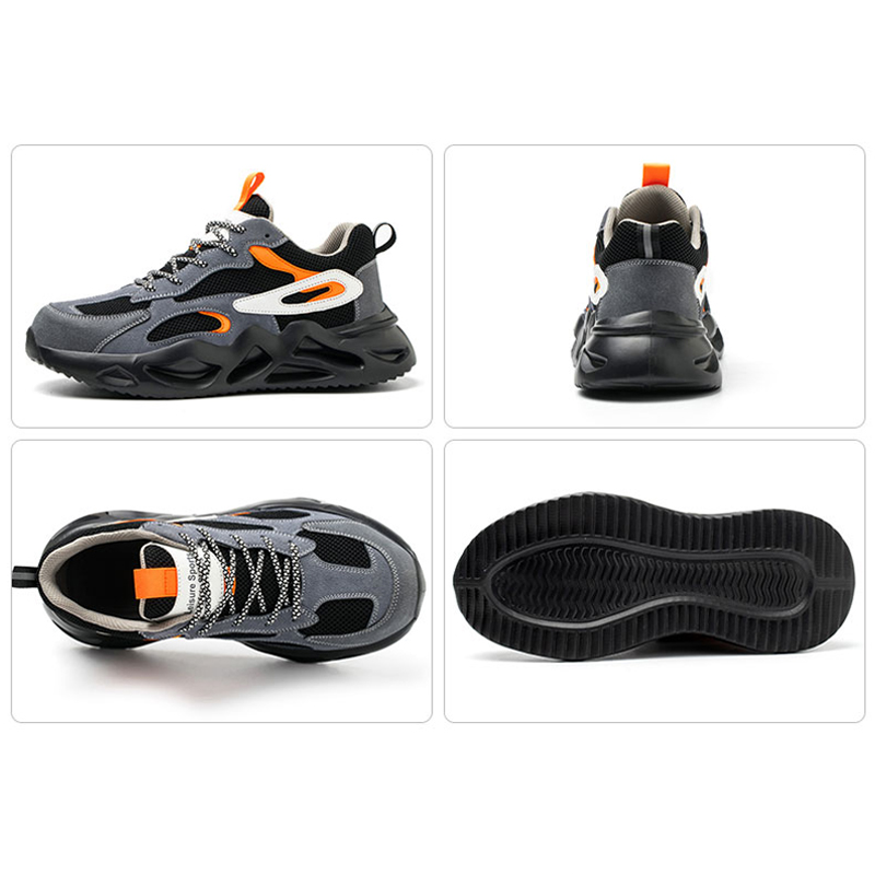 Paar Grau-Orange auf Asphalt, Frontansicht beim Gehen