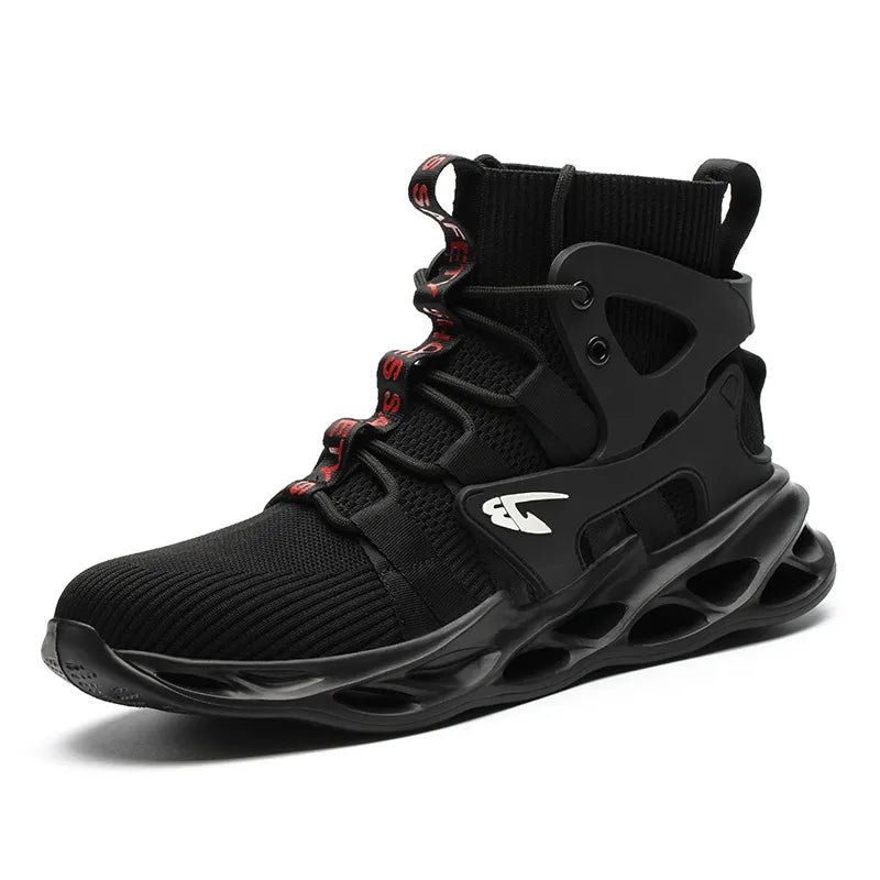 S1P High-Top Sicherheitsschuh Schwarz, Militärstahl-Kappe & hohle Air-Sohle – Hero-Seitenansicht