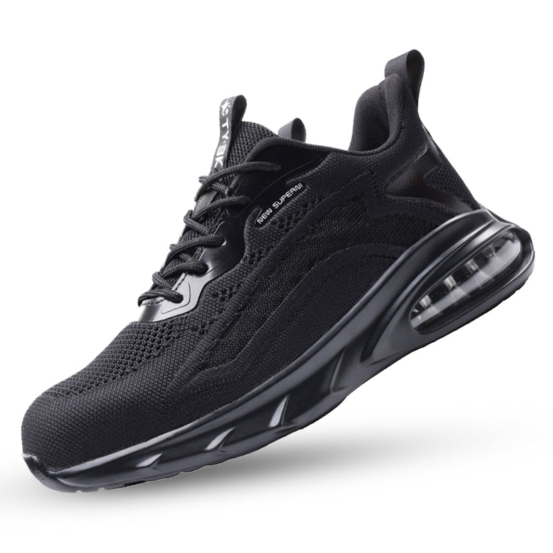 S1P Sicherheitsschuh Schwarz, Air-Max-Ferse & Mesh-Upper – Seitenansicht (Hero)