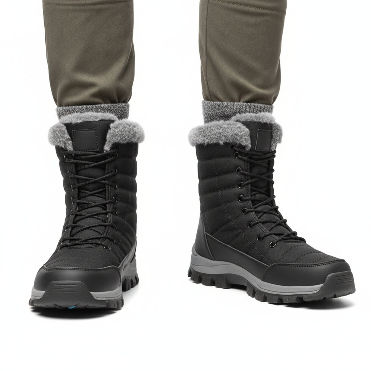 Henner Peak – Barfußschuhe für Winter und Outdoor Wanderschuhe Unisex in Schwarz – Frontalansicht im Studio
