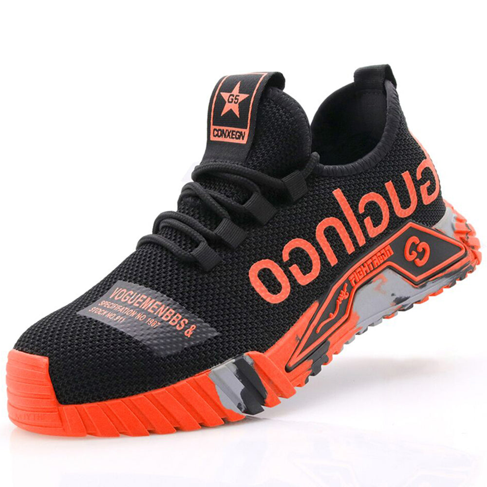 S1P Graffiti Schuh Schwarz-Orange, Kevlar-Sohle – Schrägansicht