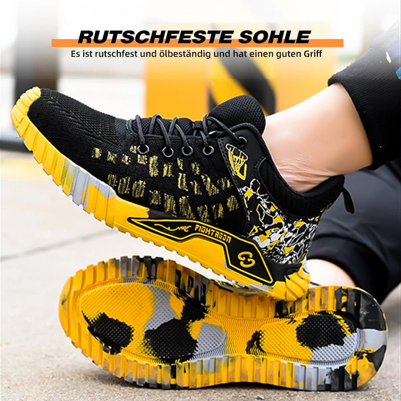 Paar Graffiti Arbeitsschuhe Gelb, Flex-Test am Knöchel