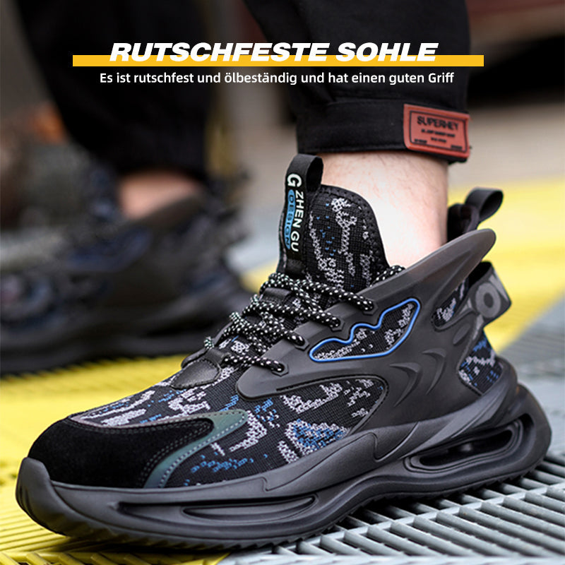 SRC-Rutschtest: Anti-Durchstich Schuh Schwarz-Blau auf nasser Oberfläche