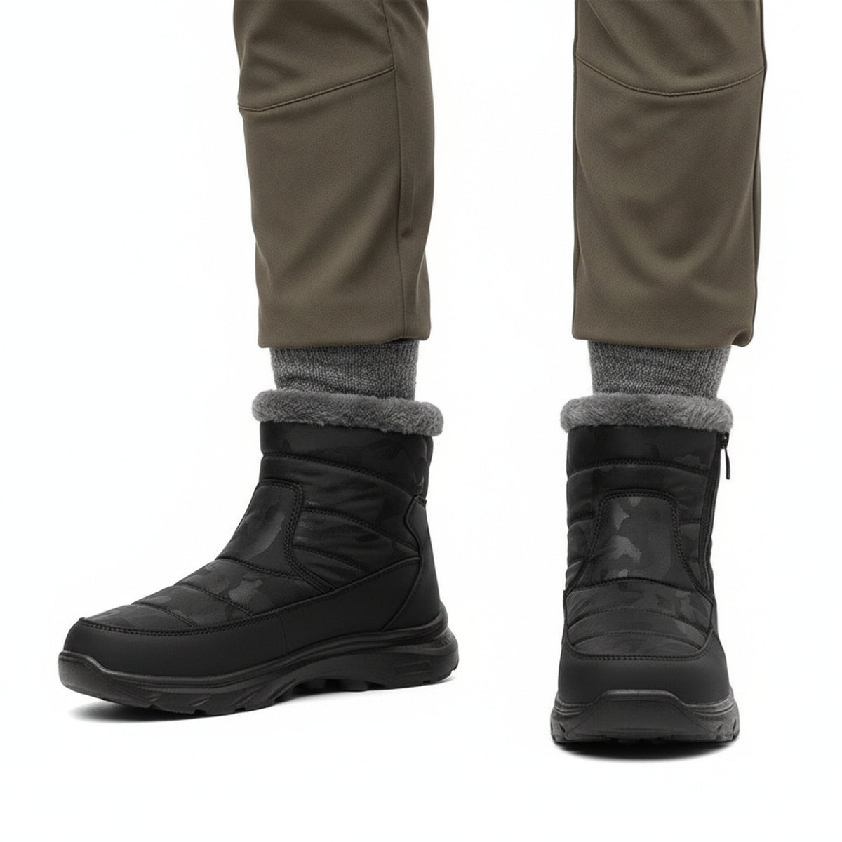 Henner Mut – Winterstiefel mit Seitlicher Reissverschluss Wanderschuhe Unisex in Schwarz – Frontalansicht im Studio