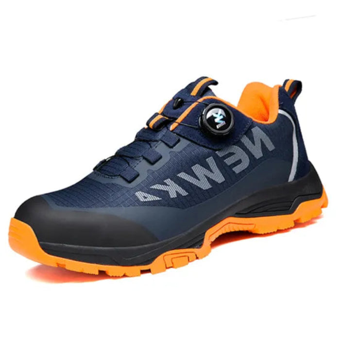 S3 Sicherheitsschuh Navy/Orange mit BOA-Drehrad & TPU-Kappe – Hero-Seitenansicht