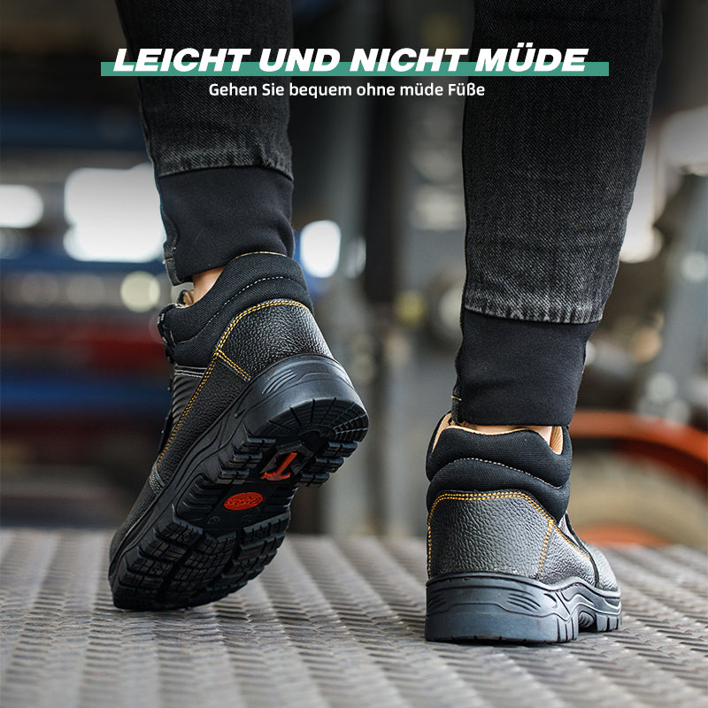 S3 Arbeitsschuh Schwarz auf Leiter, rutschfestes Profil im Einsatz