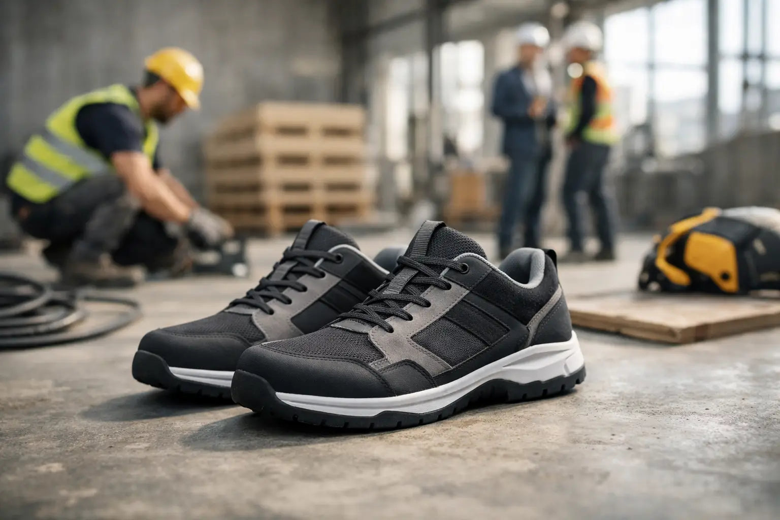 Moderne Arbeitsschuhe wie Sneaker im Check