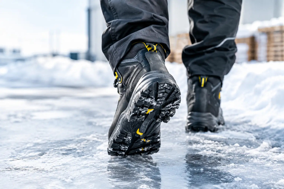 Rutschfeste Sicherheitsschuhe im Winter tragen