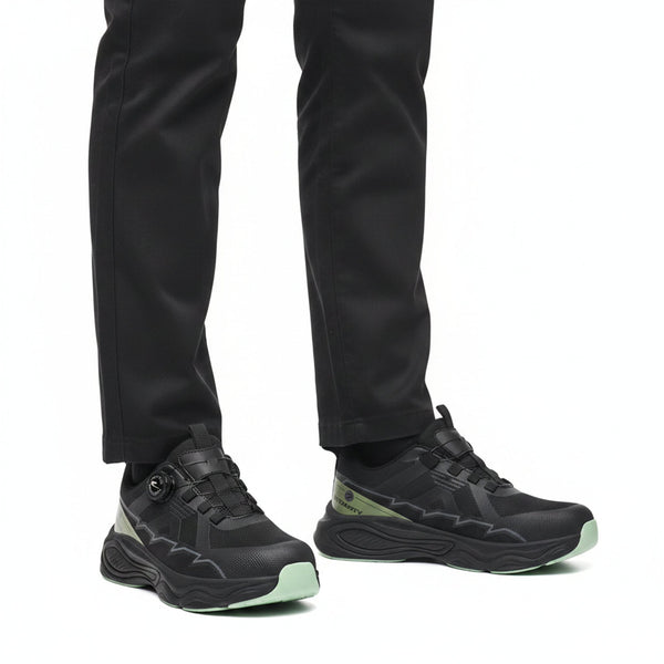 Henner ForcePro Sicherheitsschuhe S3 Unisex in Schwarz Grün – Frontalansicht im Studio