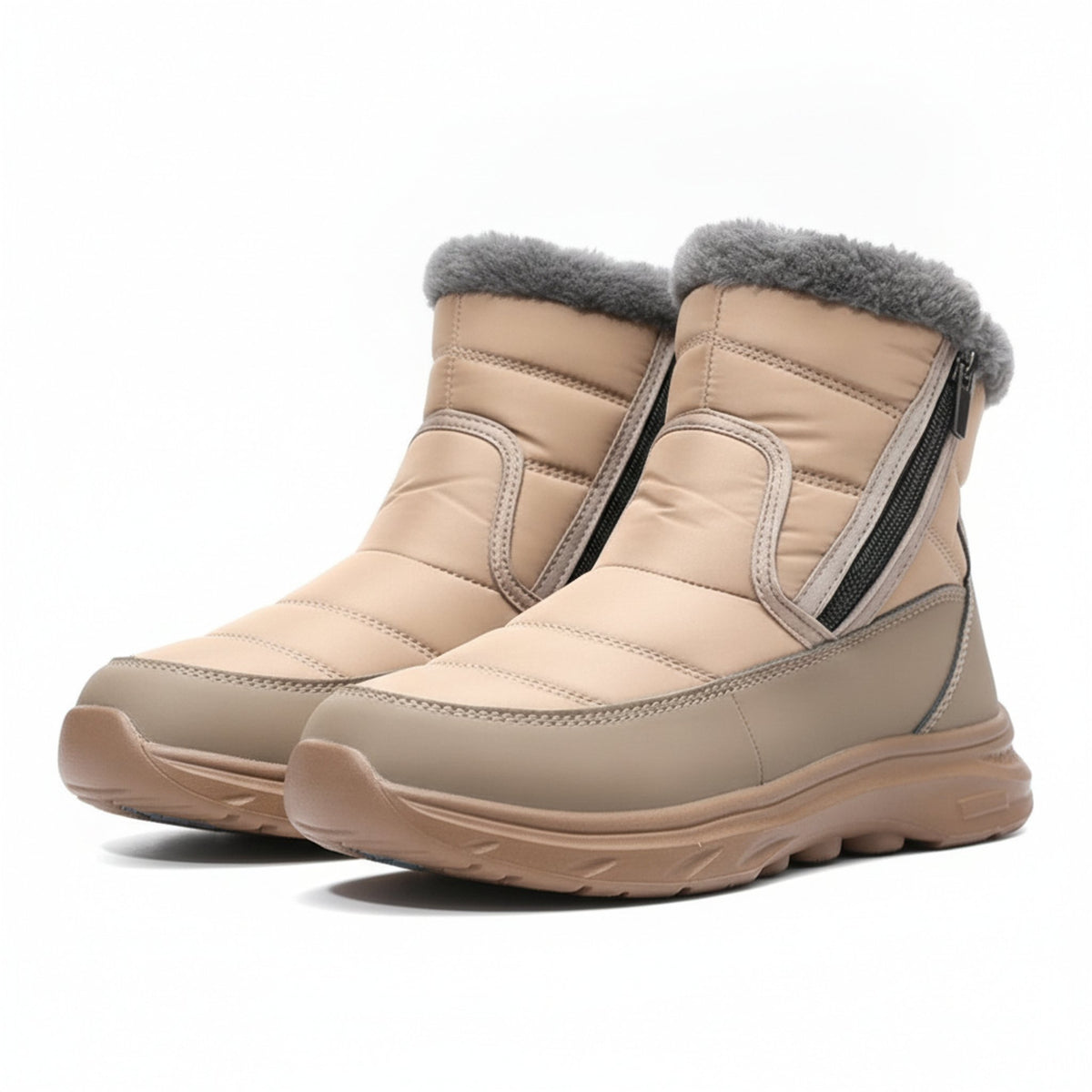 Henner Mut – Winterstiefel mit Seitlicher Reissverschluss Wanderschuhe Unisex in Beige – Paaransicht