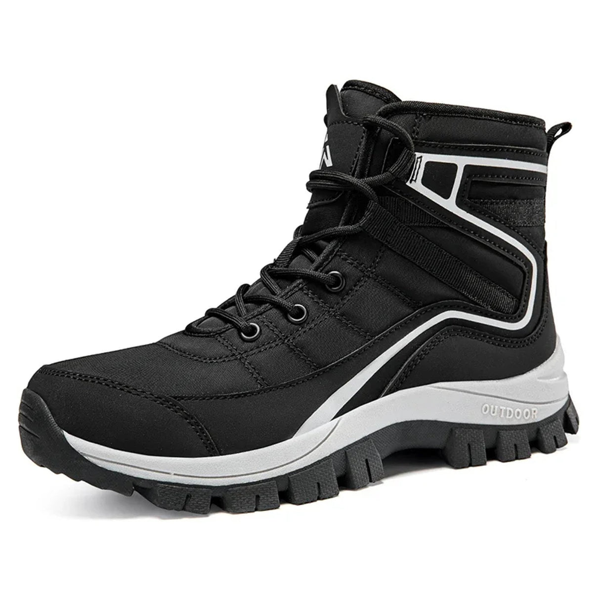Henner Domea – Bequeme Outdoor-Schnürstiefel, warm gefüttert Wanderschuhe Damen in Schwarz – Dreiviertelansicht