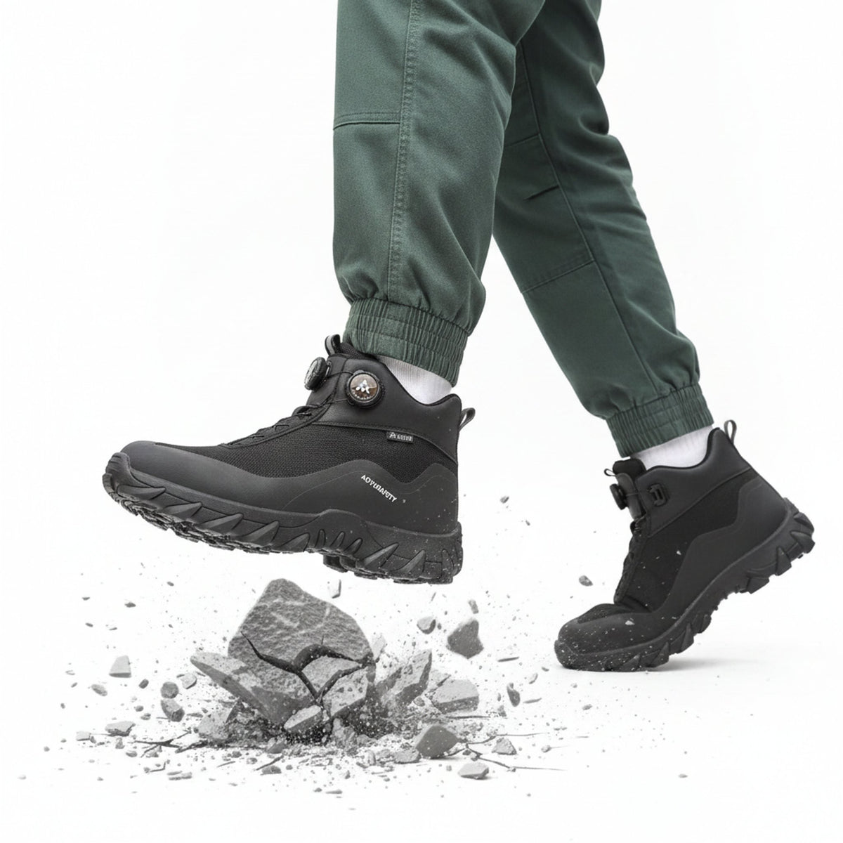 Henner Arot Sicherheitsstiefel mit Stahlkappe | Vierjahreszeiten & Warmfutter | Rutschfest Sicherheitsschuhe S3 Unisex in Schwarz – zerbrechender Stein