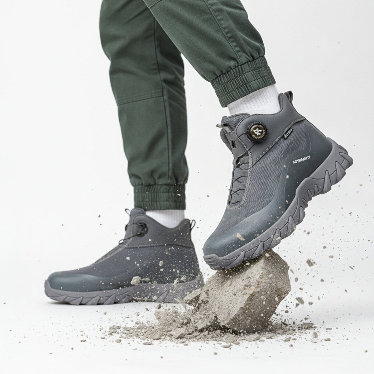 Henner Arot Sicherheitsstiefel mit Stahlkappe | Vierjahreszeiten & Warmfutter | Rutschfest Sicherheitsschuhe S3 Unisex in Grau – zerbrechender Stein