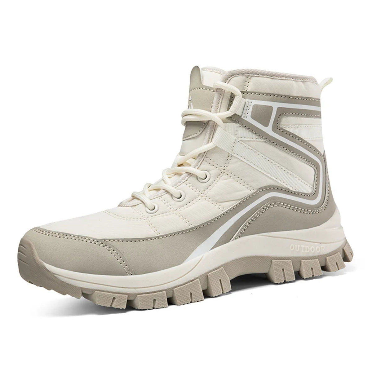 Henner Domea – Bequeme Outdoor-Schnürstiefel, warm gefüttert Wanderschuhe Damen in Beige – Dreiviertelansicht