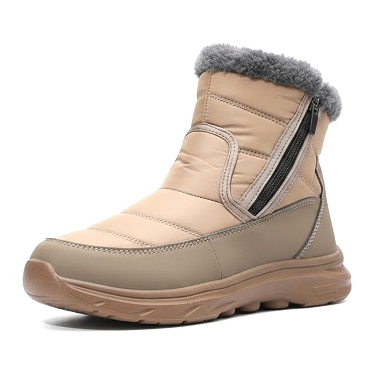 Henner Mut – Winterstiefel mit Seitlicher Reissverschluss Wanderschuhe Unisex in Beige – Dreiviertelansicht