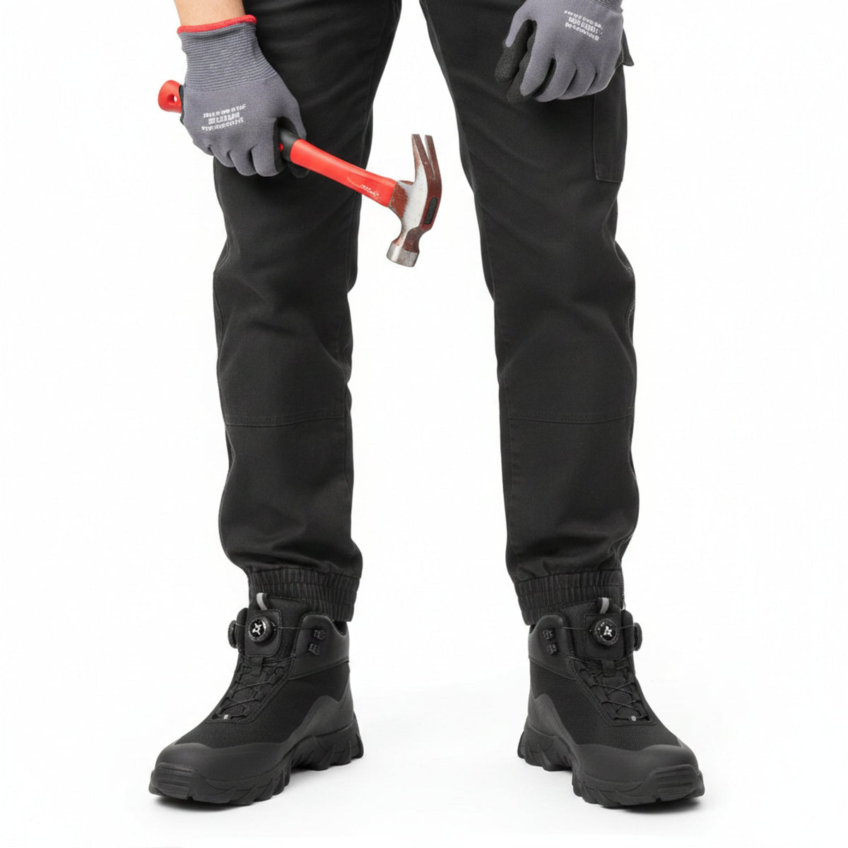 Henner Arot Sicherheitsstiefel mit Stahlkappe | Vierjahreszeiten & Warmfutter | Rutschfest Sicherheitsschuhe S3 Unisex in Schwarz – Arbeitssituation mit Hammer