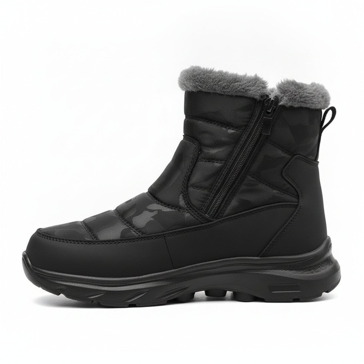 Henner Mut – Winterstiefel mit Seitlicher Reissverschluss Wanderschuhe Unisex in Schwarz – Seitenansicht