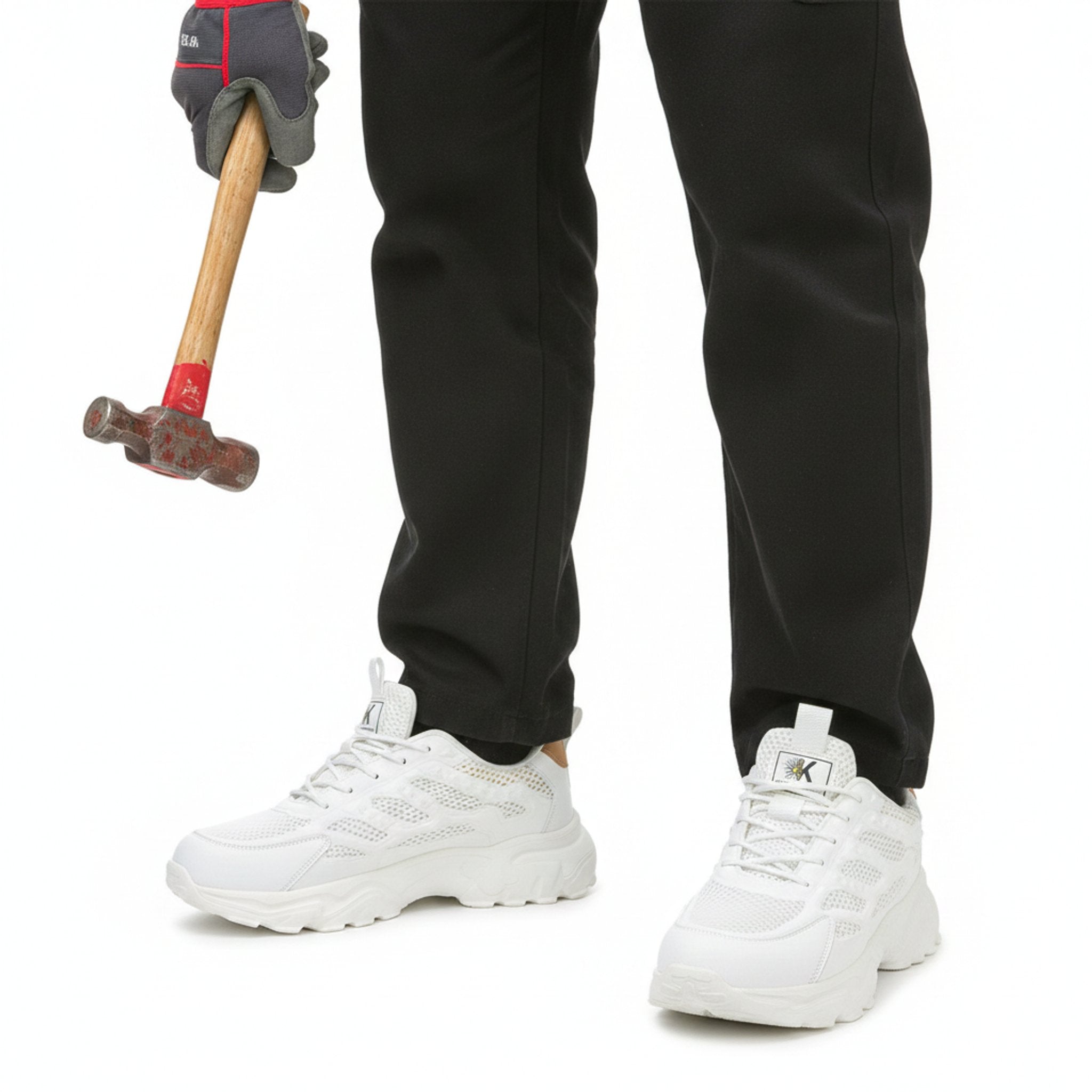 Henner 75Plus - S1 Sicherheitsschuhe Sicherheitsschuhe S1 Damen in Weiss – Arbeitssituation mit Hammer