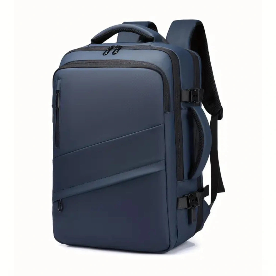 UrbanDay Rucksack Navy – 3‑Viertel‑Frontansicht, wasserdichte Außenhülle
