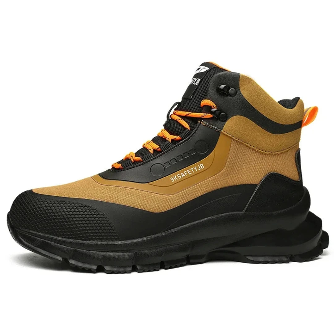 Paar Ranger S3 Sicherheitsstiefel orange/Schwarz – 3‑Viertel‑Ansicht auf weißem Hintergrund