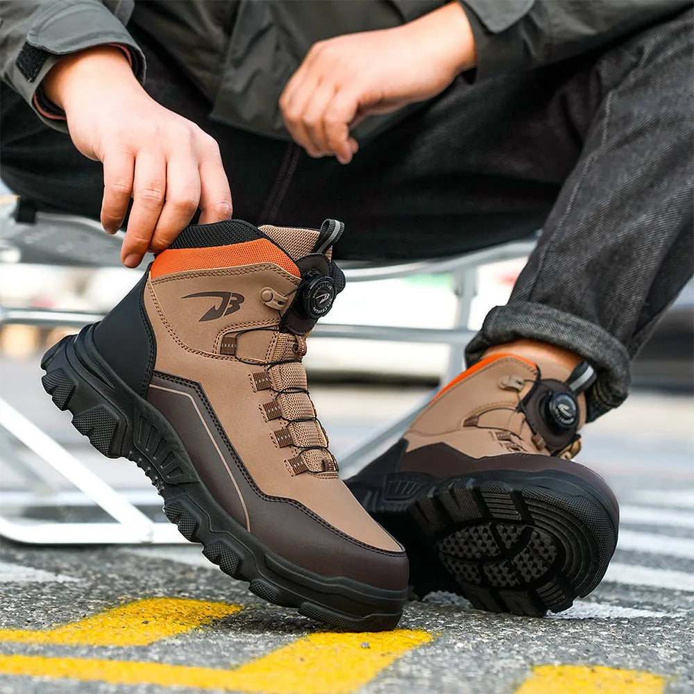 Kevlar‑Test: Henner S3 Stahl Sicherheitsschuh Braun tritt auf Nägelplatte