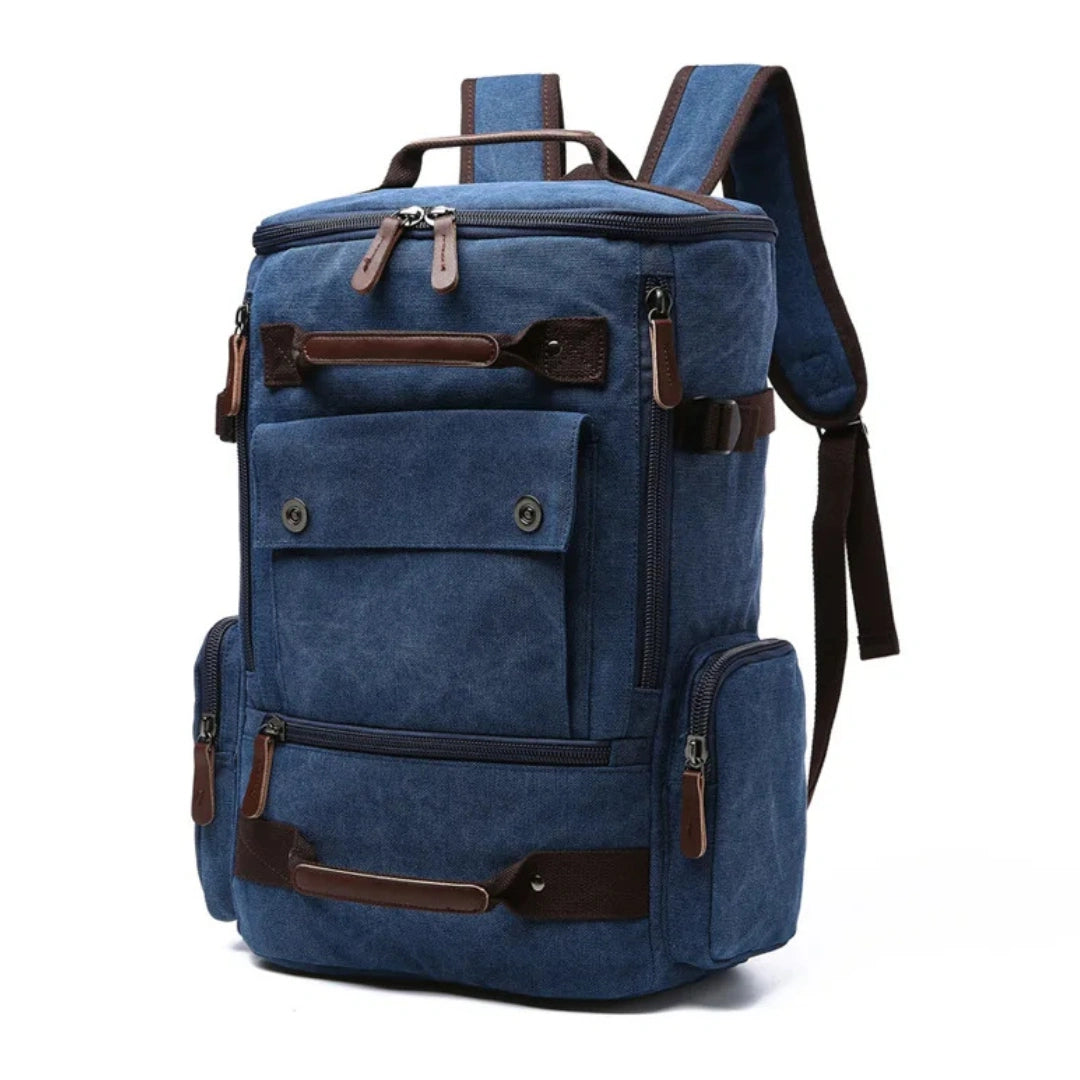 Vulcan Vintage Rucksack Canvas Blau – 3‑Viertel‑Frontansicht