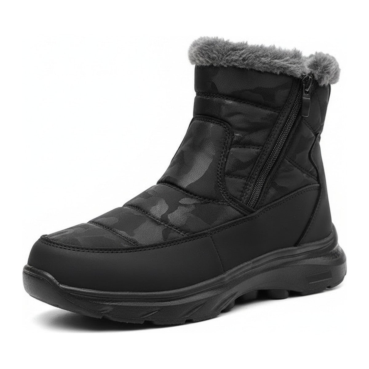 Henner Mut – Winterstiefel mit Seitlicher Reissverschluss Wanderschuhe Unisex in Schwarz – Dreiviertelansicht