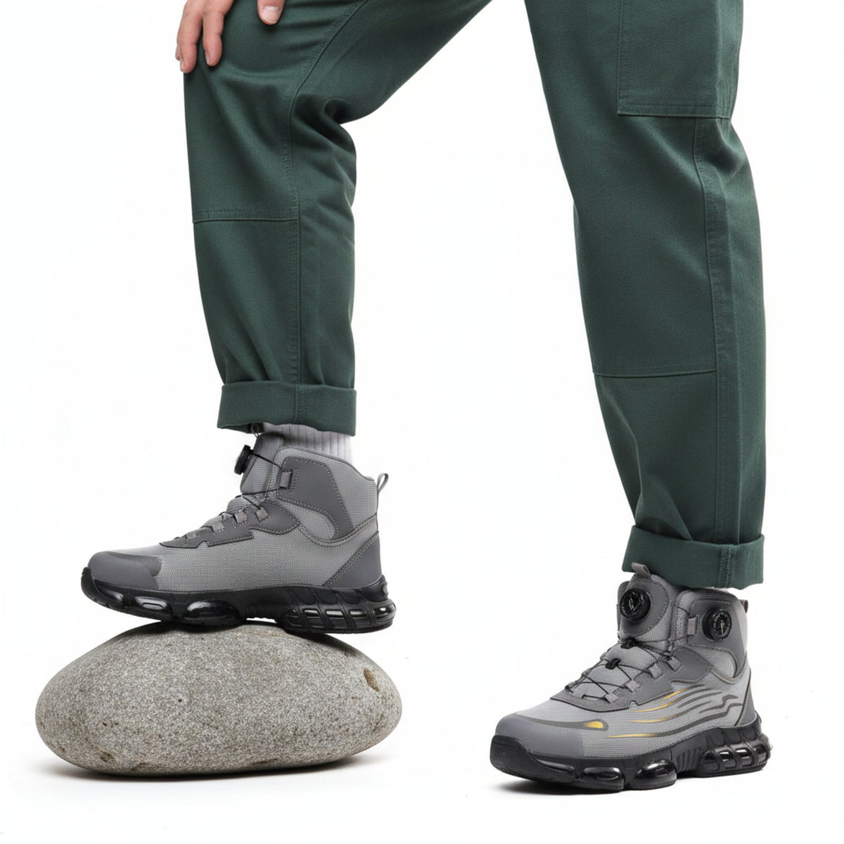 Henner Z91 Winter Sicherheitsschuhe S1P Unisex in Grau – Fuß auf Stein