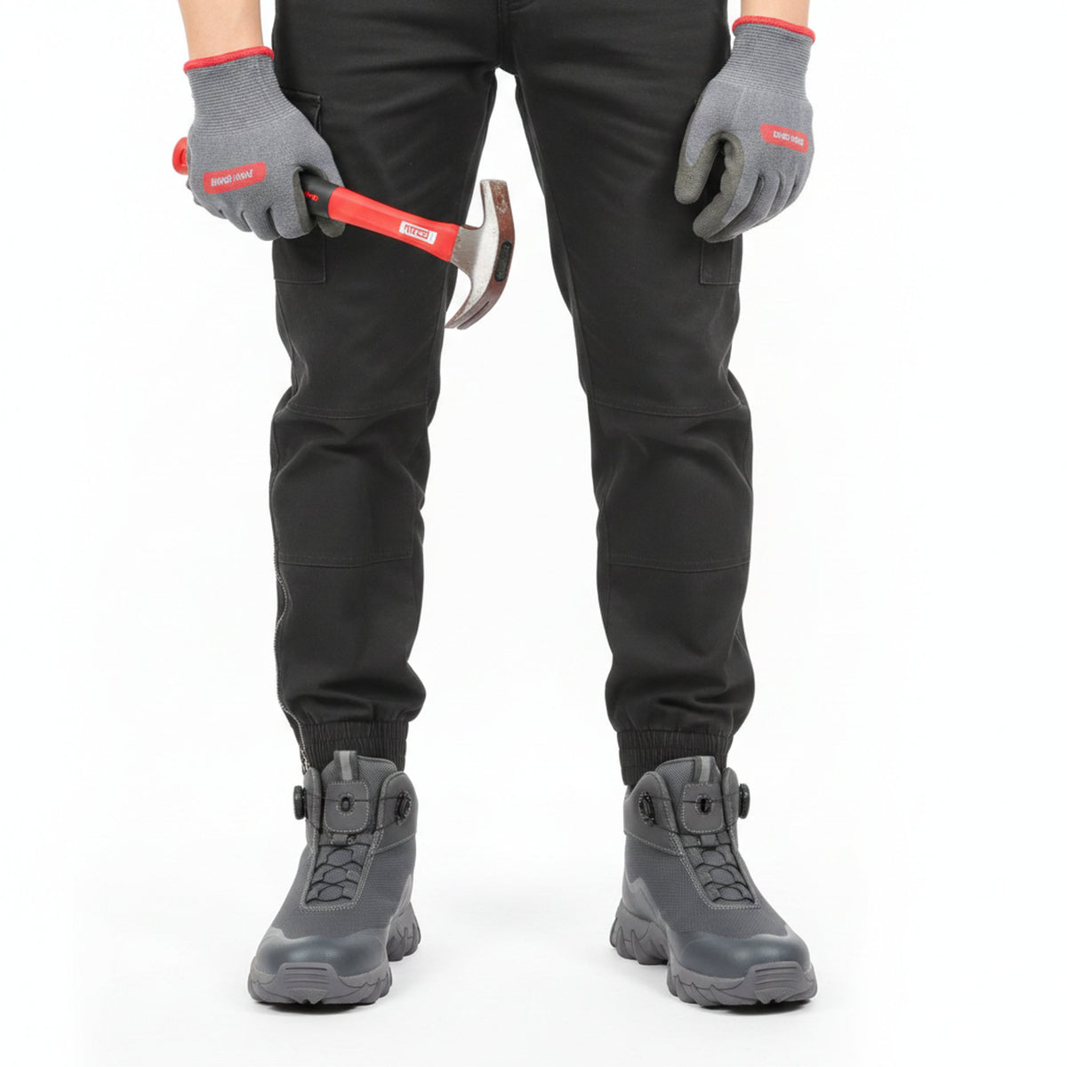 Henner Arot Sicherheitsstiefel mit Stahlkappe | Vierjahreszeiten & Warmfutter | Rutschfest Sicherheitsschuhe S3 Unisex in Grau – Arbeitssituation mit Hammer