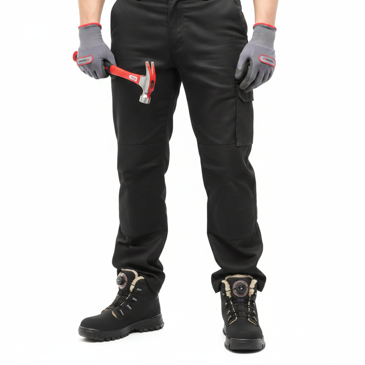 Henner Knob Winter Sicherheitsschuhe S3 Herren in Schwarz – Arbeitssituation mit Hammer